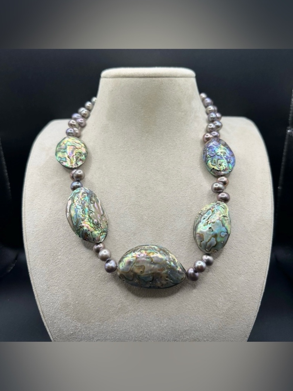 Vintage Iridescent Abalone Shell Freshwater Pearl Necklace 20 Inches